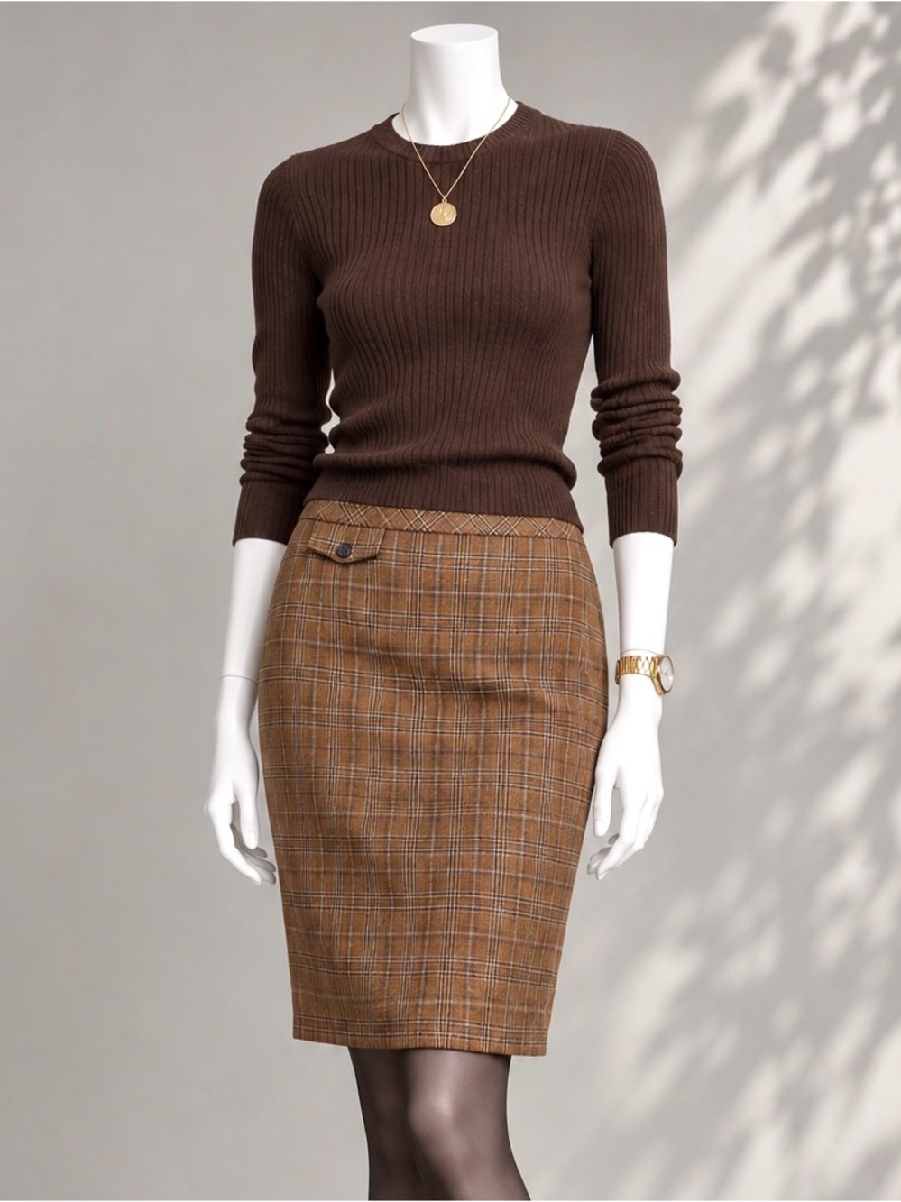 J.Crew No. 2 Pencil Skirt 4 Brown Plaid 100% Wool Dark Academia Preppy